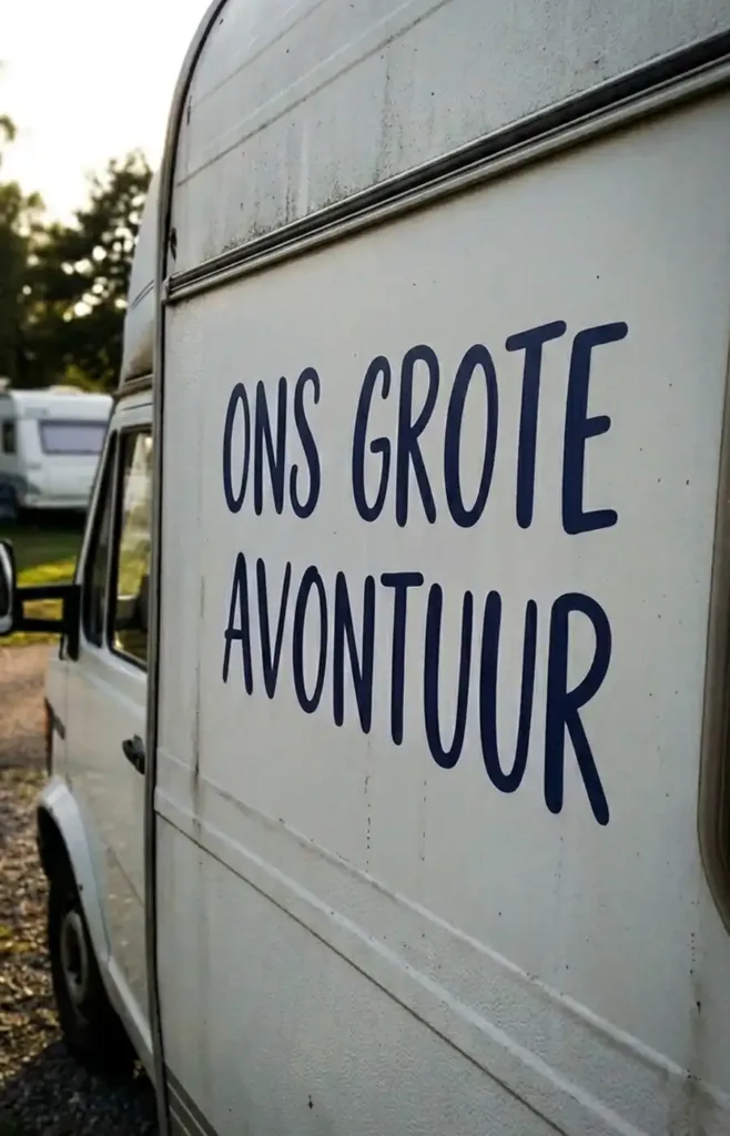 caravan sticker avontuur tekst